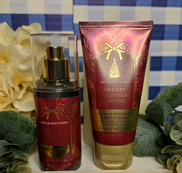 New Bath and Body Works Bright Christmas Morning 2 Piece Travel Size Gift Set Body Mist and Body Cream