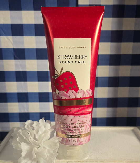 New Bath and Body Work Strawberry Pound Cake Ultimate Hydration Body Cream 8 fl oz